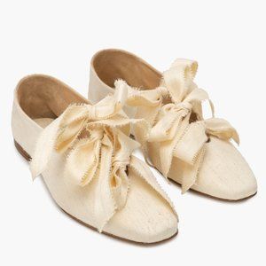 Sleeper Women's Mille-feuille Silk Ballet Flats in White with Silk Bows sz 39/9